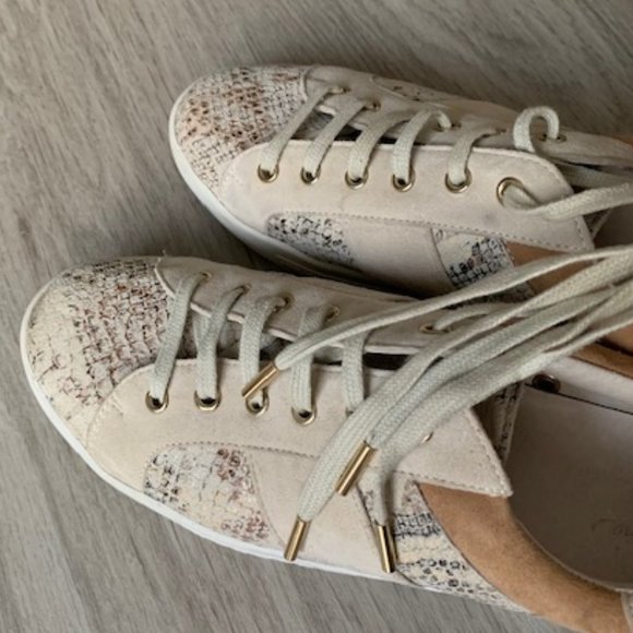 Joie Leather Suede Snakeskin Effect Low-Top Sneakers Sz 8,5 - Picture 5 of 13